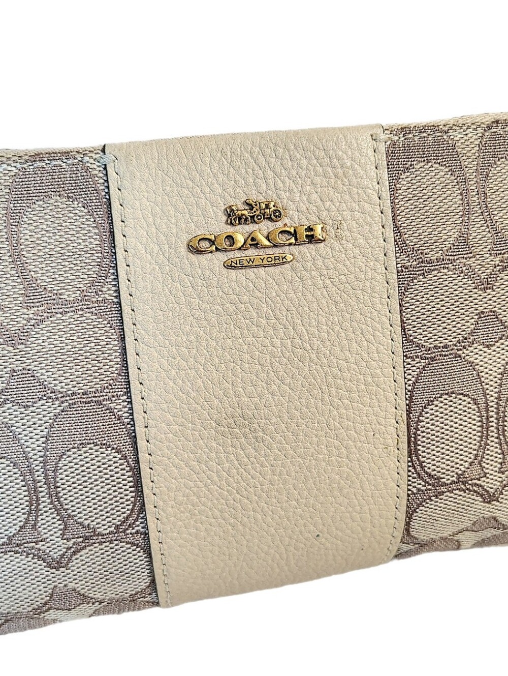 🆕 Coach Khaki Chalk Outline Signature Stripe Wristlet Clutch Pouch Bag - Picture 3 of 8